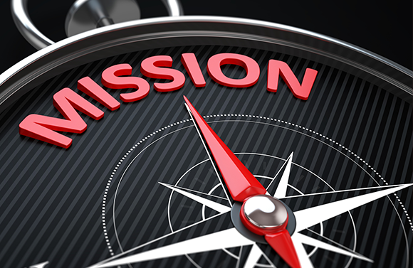 Compass that says mission